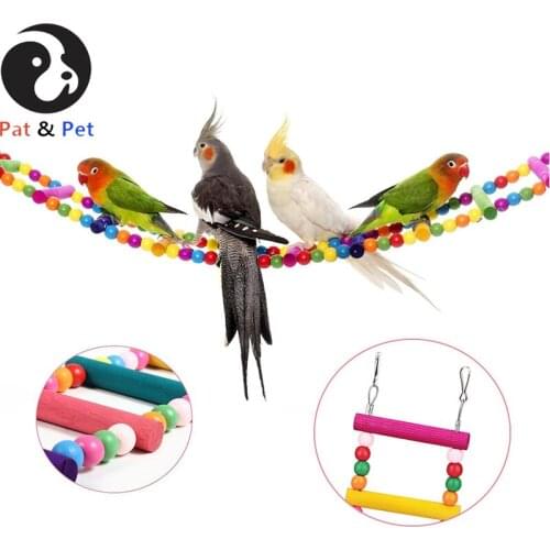 Bird Toys for Parrot Ladder,Swing,Trainning Rainbow Bridge for Parrots African Grey Parakeets Wooden Chicken Flexible Ladder