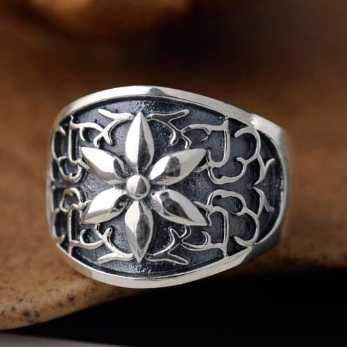 New s925 real silver wide version pattern six-pointed star ring for men stylish retro punk mens silver Man rings Thai Silver