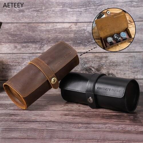 Leather Watch Roll Case with Round Buckle Outdoor Travel Watch Storage Box Hold 3-5 Watches and Smart Watches Boxes for Gifts