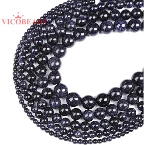 Natural Blue Sand Stone Round Loose Beads 16" Strand 4 6 8 10 12 MM Pick Size For Jewelry Making