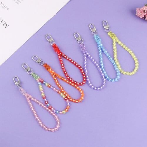 Round Heart Bead Long Chain Keyring Pendant Little Bear Acrylic Keychains Accessories Women Couple Bag Airpods Key Holder