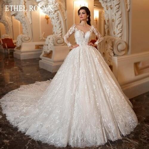 ETHEL ROLYN Lace Ball Gown Wedding Dress 2021 Long Sleeve Beading Appliques Vintage Bridal Princess Bride Dresses Robe De Mariee