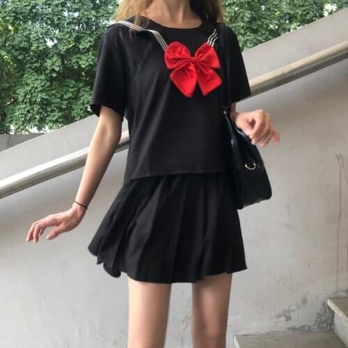 Japanese College Wind Student Summer Diablo Series Short-Sleeved Shirt JK Uniforms High-Waisted Sailor Pleated Skirt Suit Female