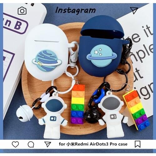 Cartoon Space Astronaut Key Ring Cute Cover for Airdots Case for Xiaomi Redmi Airdots 3 pro Soft Silicone Protective Shell