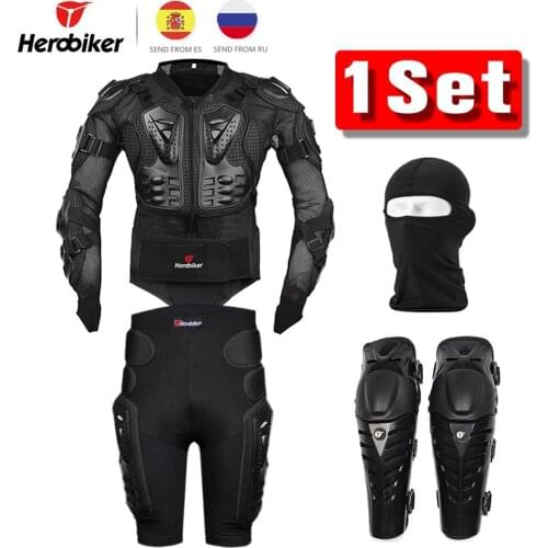 Herobiker Motorcycle Jacket Body Armor Protective Gear + Shorts Pants Hip Protector + Motocross Knee Pads + Face Mask Set Suit