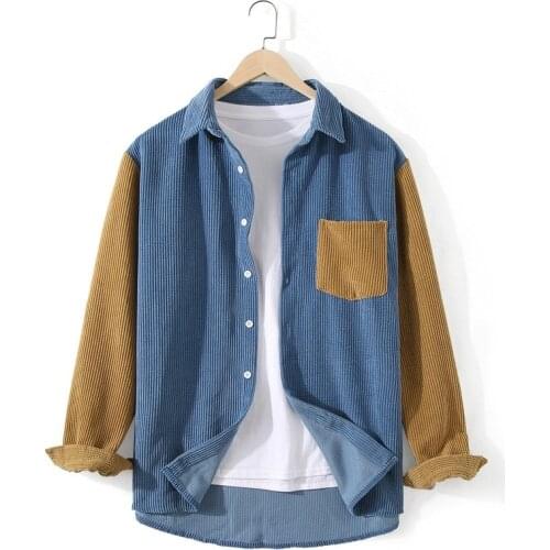 Men Clothing 2020 New Corduroy Color Matching Loose Casual Mens Long-sleeved Shirt Cotton Jacket Trend Youth Korean Version