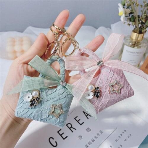 New Creative Korean Style Lace Small Bag Shape Keychain Bowknot Fashion Ladies Car Key Chain Pendant