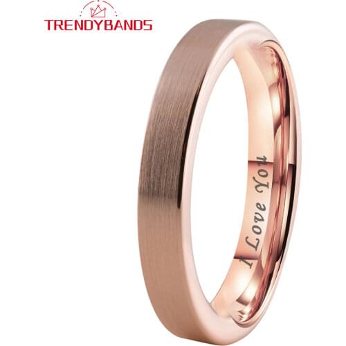 4MM Rose Gold Womens Wedding Bands Mens Tungsten Carbide Rings Pipe Cut Brushed Finish Comfort Fit