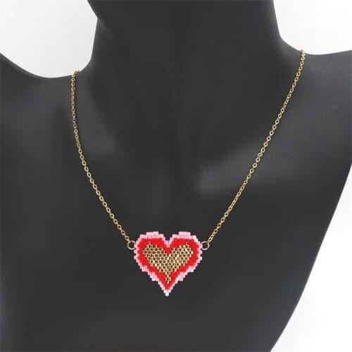 ZHONGVI Fashion Miyuki Necklaces For Women Colorful Bohemian Heart Necklace Choker Gold Chain Jewelry Handmade Woven Accessories