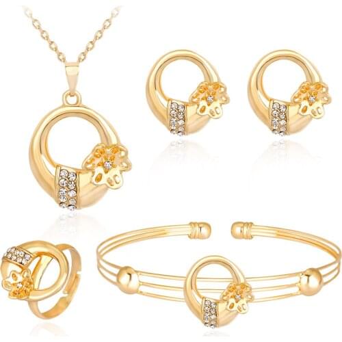 Individuality European Rhinestones Necklace Sets Earrings Ring Bracelet Fashion for Women Wedding Jewelry Sets