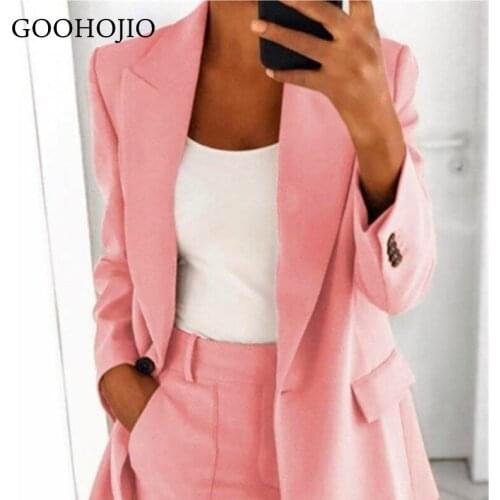 GOOHOJIO 2021 New Spring and Autumn Temperament Blazer for Ladies Single-breasted Women Lapel Cardigan Profession Blazers Women
