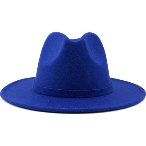 Simple Women Men Wide Brim Solid Color Wool Felt Vintage Jazz British Style Fedora Hat Lady Party Panama Caps Men Gentry Caps