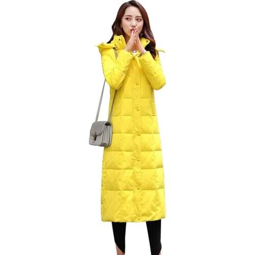 High Quality Women Winter Down Jacket 2019 Fashion Hooded Slim Thick Warm White Duck Down Coat X-Long Female Parkas Plus size