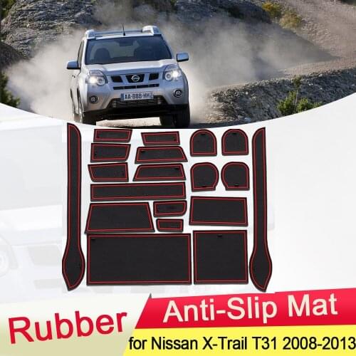 For Nissan X-Trail T31 2008~2013 Rubber Anti-slip Mat Door Groove Cup Phone Pad Gate Slot Coaster Car Accessories 2009 2010 2011