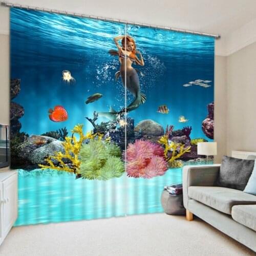 3D Window Curtain Luxury Blackout Curtains For Living Room kids Bedroom Drapes Cortinas Rideaux Customized size Seafloor Mermaid
