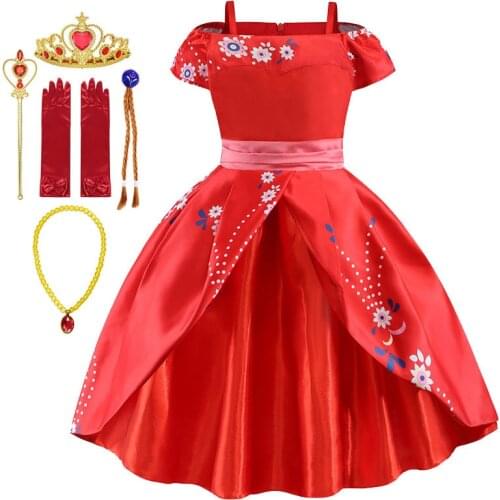 Girl Christmas Dress Princess Kids Elena Dress up Cosplay Costume Sleeveless Deluxe Red Kids Party Halloween Fantasy Elena Dress