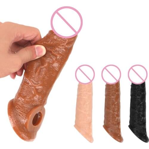 Sex Toys For Men Male Gay Toy Extention Penis Sleeve Extender Sheath Delay Realistic Penis Condom Enlargement Cock Enlarger