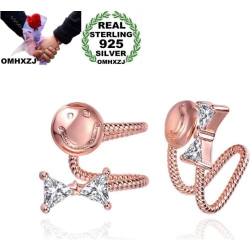 OMHXZJ Wholesale Personality Fashion OL Woman Girl Wedding White Rose Gold Smile Zircon 30% Sterling Silver Clip Earrings YE471