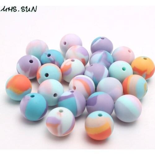 MHS.SUN Silicone Teething Round Beads 12MM /15MM Baby Chewable Beads Nursing Necklace DIY Jewelry Parts Food Grade Safe 50Pcs