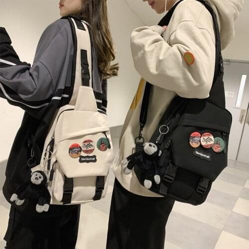 New Fashion Solid Crossbody Bag for 2021 Canvas Solid Badge Pendant Combination Boys and Girls Casual Bag Stylish Chest Pack