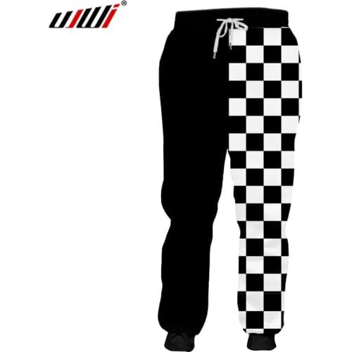 UJWI Mens 3D Printed Handsome Black and white plaid New Oversized Attire 5XL Man Pants Trend Sports Sweatpants