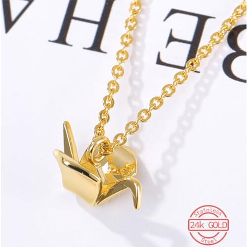 Unique Origami Crane Necklace For Women Charm Choker Lucky Symbol Lover Pendants Stainless Steel Collares Jewelry Gold Necklace