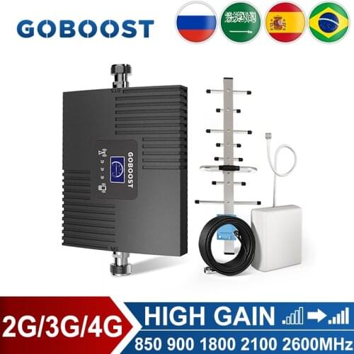 GOBOOST Signal Booster 2g 3g 4g 850 1700 1900 UMTS 2100 Mhz Cellular Amplifier Single Repeater With Full Band Antenna 10M Kit
