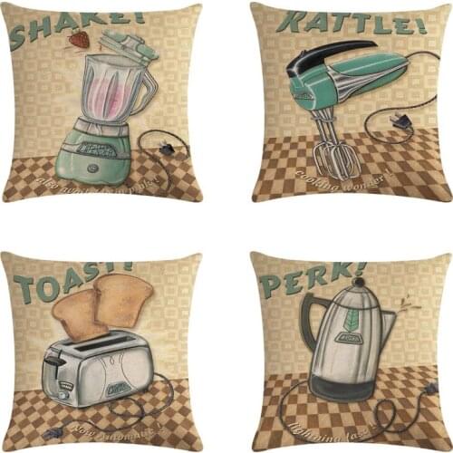 Vintage Kitchen Pillowcase Cotton Linen Throw Pillow Cover 45x45cm Home Decor Cushion Cover For Sofa Bedroom