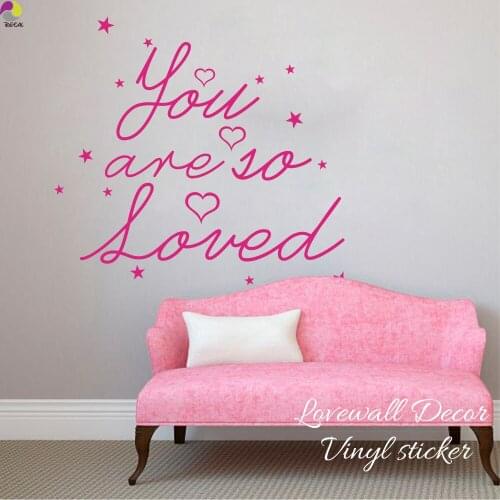 You Are So Loved Quote Wall Sticker Baby Nursery Kids Room Cartoon Star Heart Inspiration Quote Decal Bedroom Bathroom Vinyl