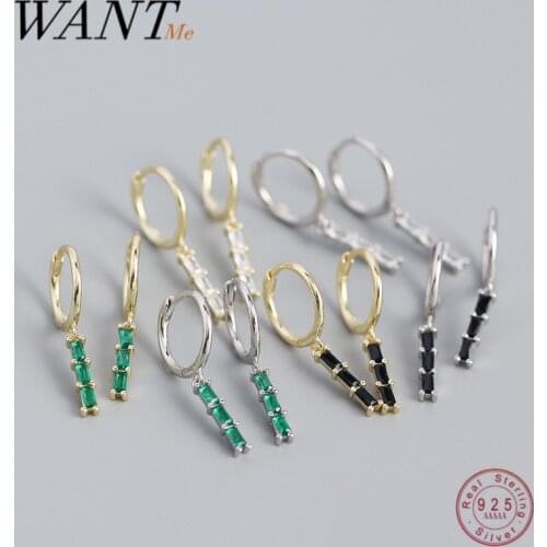 WANTME 925 Sterling Silver Bohemian Long Tassel Geometric Green Black Crystal Zircon Earrings for Women Charm Huggie Jewelry