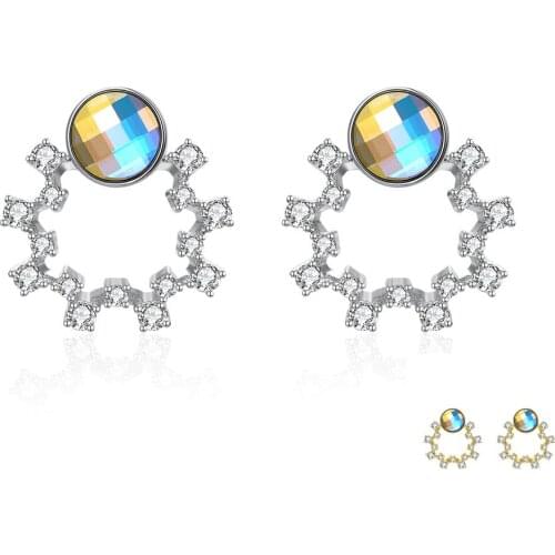 ZEMIOR S925 Sterling Silver Women Earrings Cute Garland With Colorful Austria Crystal Stud Earring Hot Selling Jewelry Gift