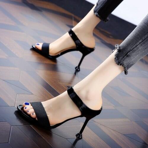 Women Sandals Strappy Mule Heels Sandals Slippers Women High Heels Flip Flops Square Toe Slides Party Shoes Woman Heels Women