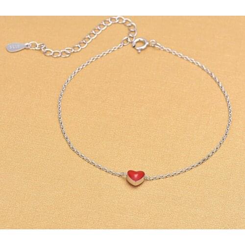 925 Sterling Silver Jewelry Women Bracelets Beautiful Red Enamel Charm Bracelet Summer Jewelry Gifts