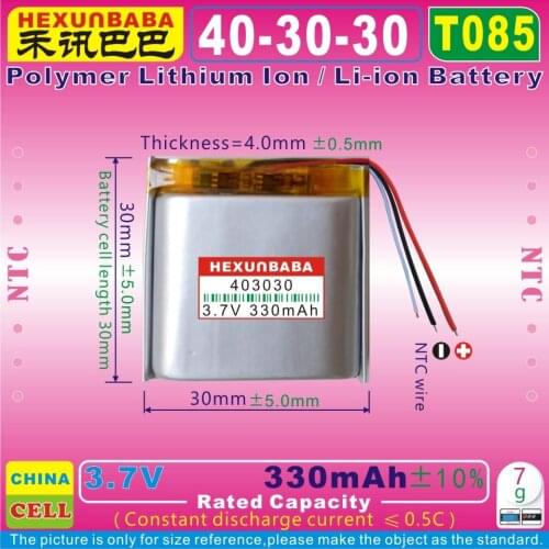 5pcs [T085] 3.7V 300mAh [403030] NTC,Polymer lithium ion / Li-ion battery for bluetooth earphone,speaker,mp3;mp4