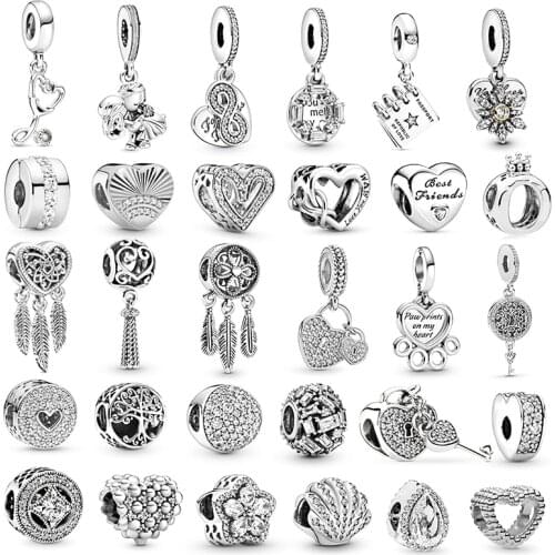 2Pcs/Lot Hot Sale Silver Plated Shinning Heart Pendant Beads Fit DIY Charm Bracelets Necklaces For Women Men Jewelry Gift Making