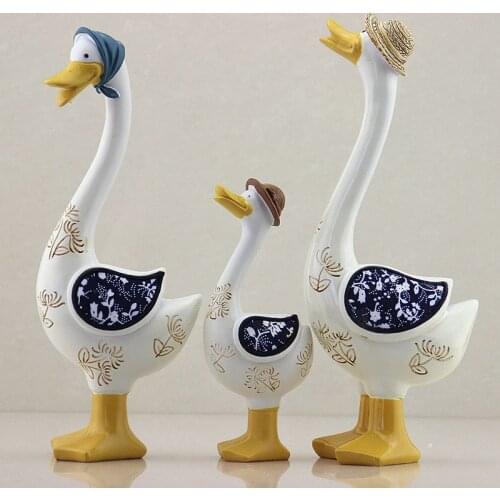 3PCS/set Resin Duck Table Ornaments Fairy Garden Miniature Figurines Country Style Home Decoration Accessories for Living Room