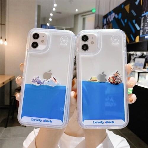 3D Cartoon Phone Case For iPhone 12 11 Pro Max X XR XS MAX Swimming Duck Dynamic Liquid Quicksand For iPhone 6 6s 7 8 Plus Cover