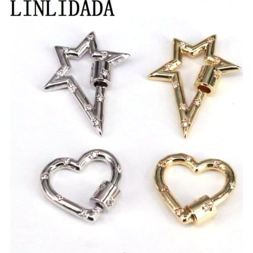 5PCS, Metal Copper Pave CZ star/heart screw clasp, carabiner clasp, carabiner jewelry