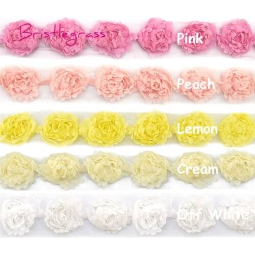 BRISTLEGRASS 1 Yard 1.57" 4cm Chiffon Jasmine Flower Tulle Mesh Lace Trim Kid Headband Bridal Wedding Dress Costume Sewing Craft