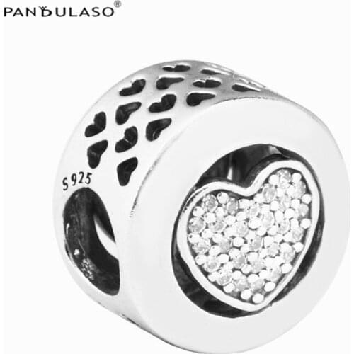 Beads For Jewelry Making Signature Heart Charm Clear CZ Fits European Charms Bracelets Woman DIY Sterling Silver Jewelry