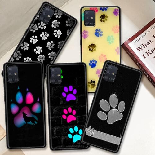 Phone Case For Samsung Galaxy A51 A71 M30s A21s A31 A41 A11 A01 M31 M51 Black Soft Smartphone CoversDog Footprints Dog Paws