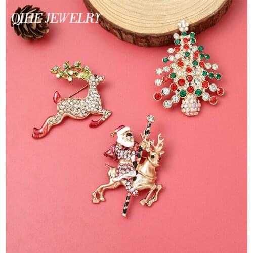 QIHE Jewelry Cute Santa Claus Elk Enamel Pins Winter Christmas Series Brooches Badges Fashion Pin Gifts for Friends Wholesale