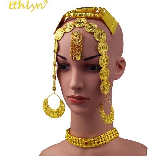 Ethlyn 2019 Latest Gold Color Red Stone Women Eritrean Ethiopian Traditional Wedding Jewelry Sets S112C