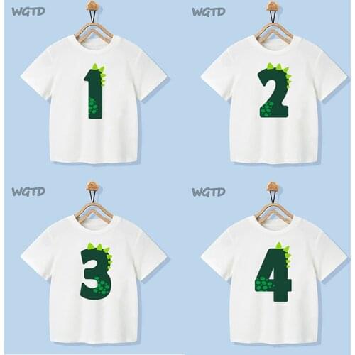 Number 1-9 Boys Girls Dinosaur Short Sleeves T-Shirts Childrens Tshirt Birthday Gift T Shirt Baby Girl Tops Kids Hip Hop Tees