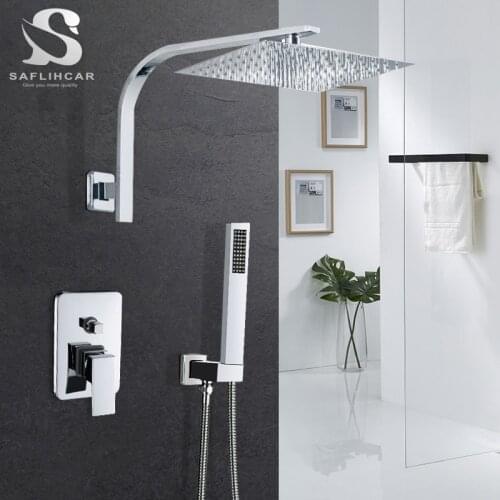 Chrome Bathroom Concealed Shower Faucets Ultra-thin Rainfall Shower Head With Handshower Hot Cold Water Mixer Taps