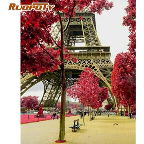 RUOPOTY Towel And Maple Landscape Oil Picture By Numbers Kits For Adults Beginner Unique Diy Gift Handmade Home Decor Photo