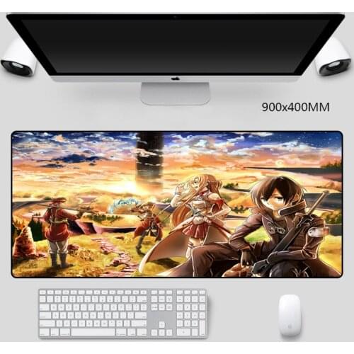 Mice Pad Anime Sword Art Online Picture Printed Mouse-pad with Sewn Edges Large Desktop Player Long Desk Mats 900x400mm