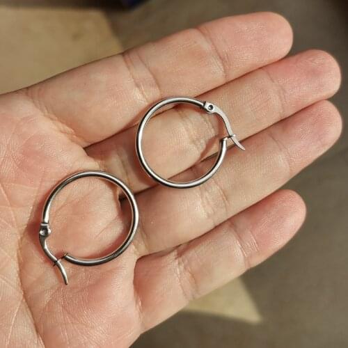 Size 25mm Line 2mm Circle Hoop Earrings Ear Loop Smooth Ring Polishing 316 Stainless Steel Jewelry IP Plating Anti Allergy