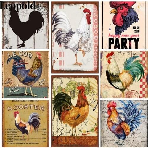 Metal Tin Plate Decorative Rooster Abstract Poster Vintage Cockscomb Animal Alphabet Plaque Farm Bar Club Gardening Decoration