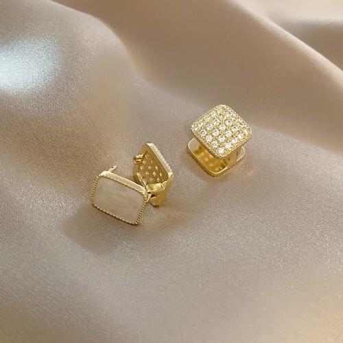 Fashion Boutique Earrings Micro Zircon Shell Square Clip Earring Ethnic Geometric Gold Earring Jewelry For Women Girls 2021